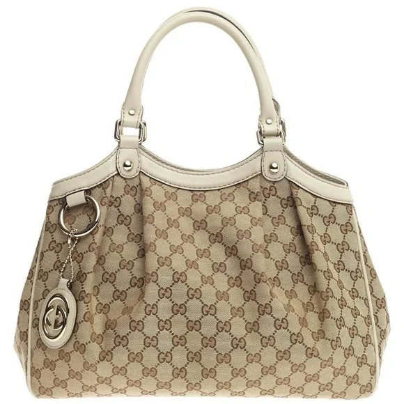 GUCCI Beige/White GG Canvas Medium Sukey Tote Bag - Picture 1 of 11